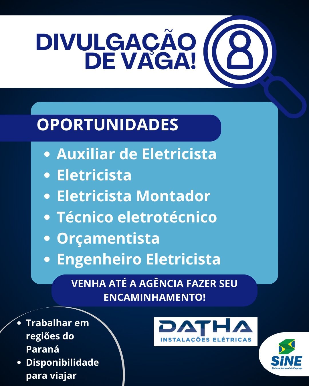 Vagas de emprego na área elétrica pelo SINE de Marechal Cândido Rondon