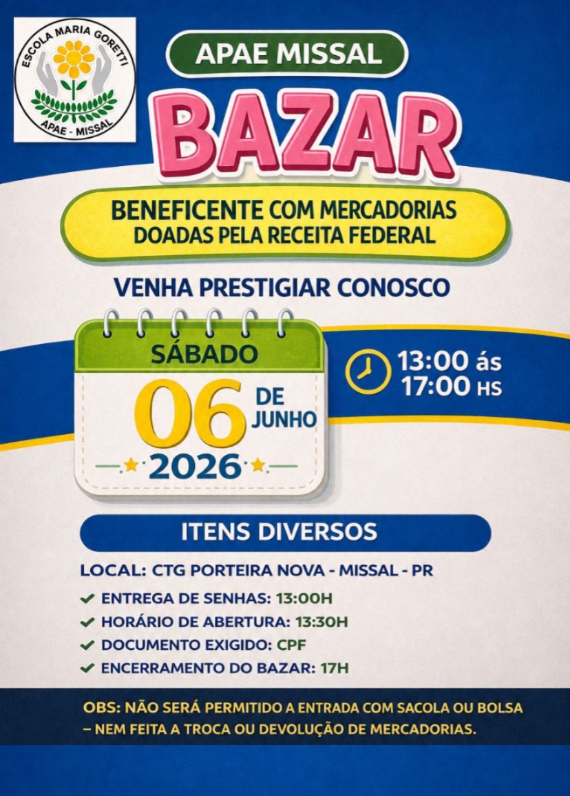 Bazar APAE Missal: Produtos da Receita Federal com Desconto