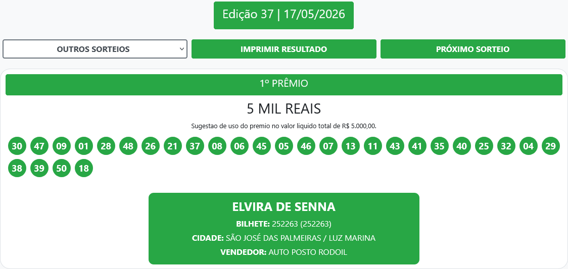 Resultado do Sorteio Proeste de Hoje 17/05: morador de Foz leva prêmio de R$ 100 mil 2 Screenshot 2026 05 17 at 11 29 18 Resultados – Proeste
