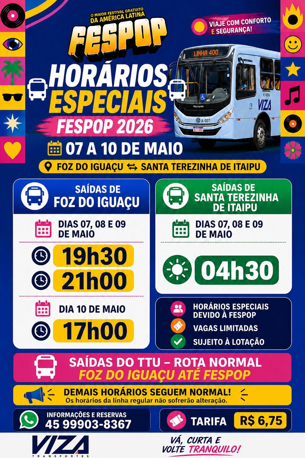 Ônibus Fespop 2026: Horários e Valores