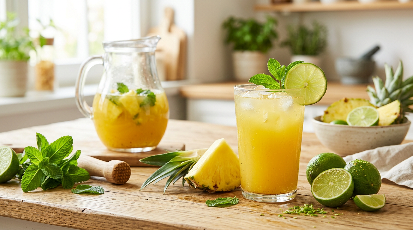 Suco de Abacaxi com Hortelã e Limão