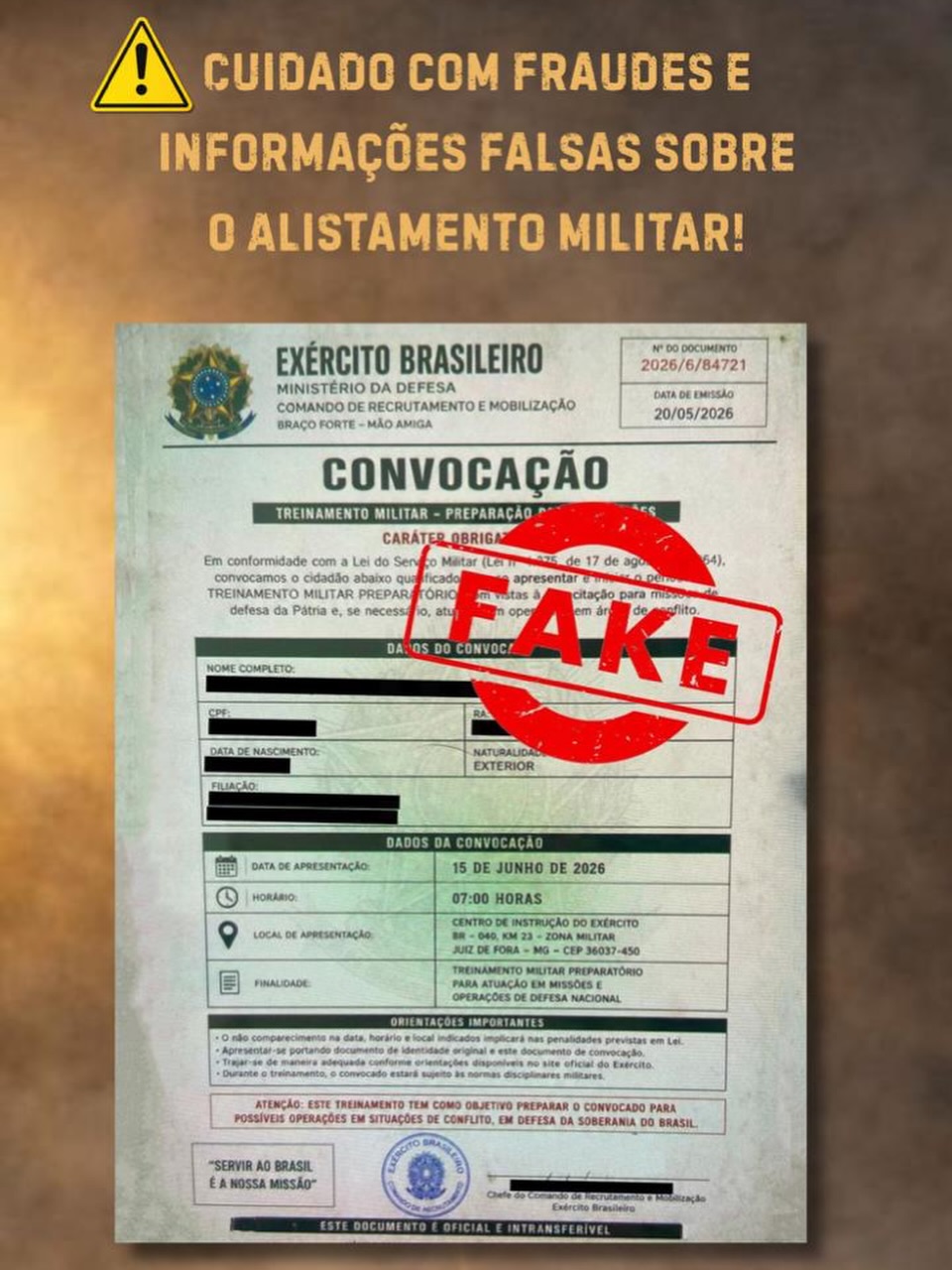 Golpe alistamento militar: Junta alerta jovens