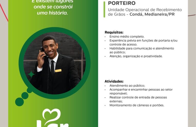 Vaga Porteiro Medianeira: Cadastre Seu Curriculo na Lar