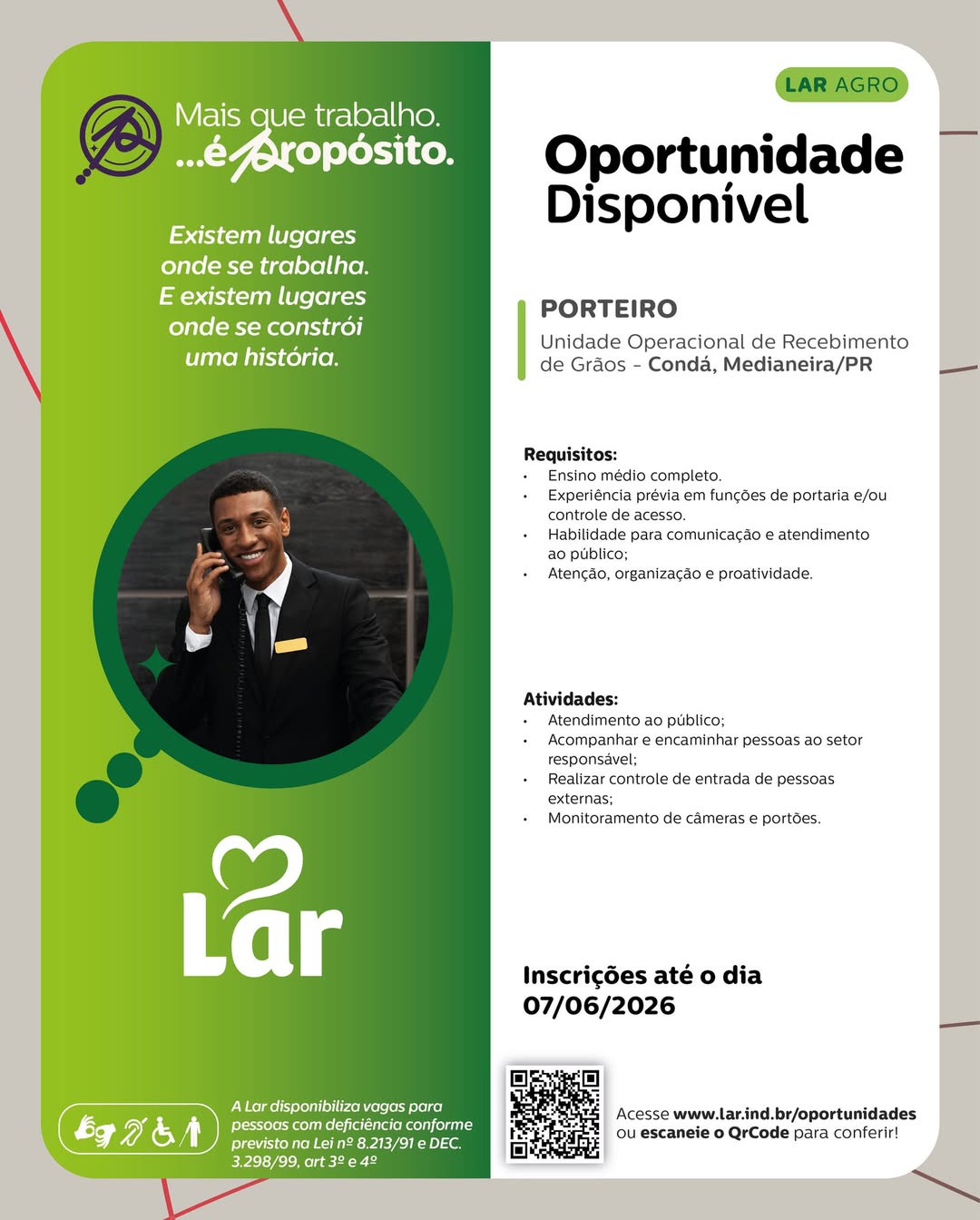 Vaga Porteiro Medianeira: Cadastre Seu Curriculo na Lar