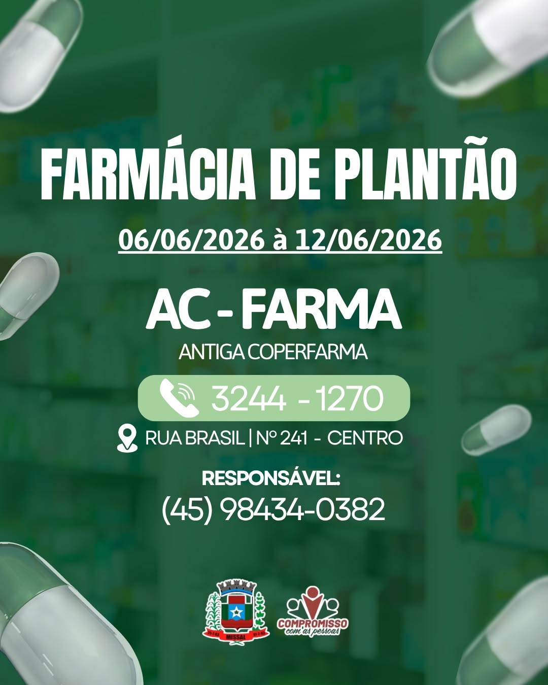 Farmácia de Plantão em Missal: 06 a 12 de Junho