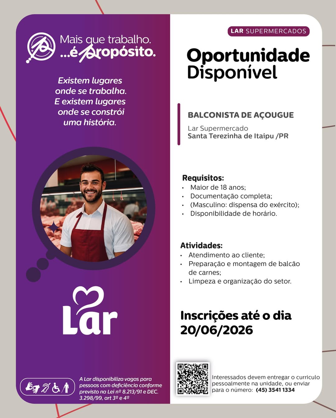 Vaga balconista açougue Santa Terezinha de Itaipu na Lar