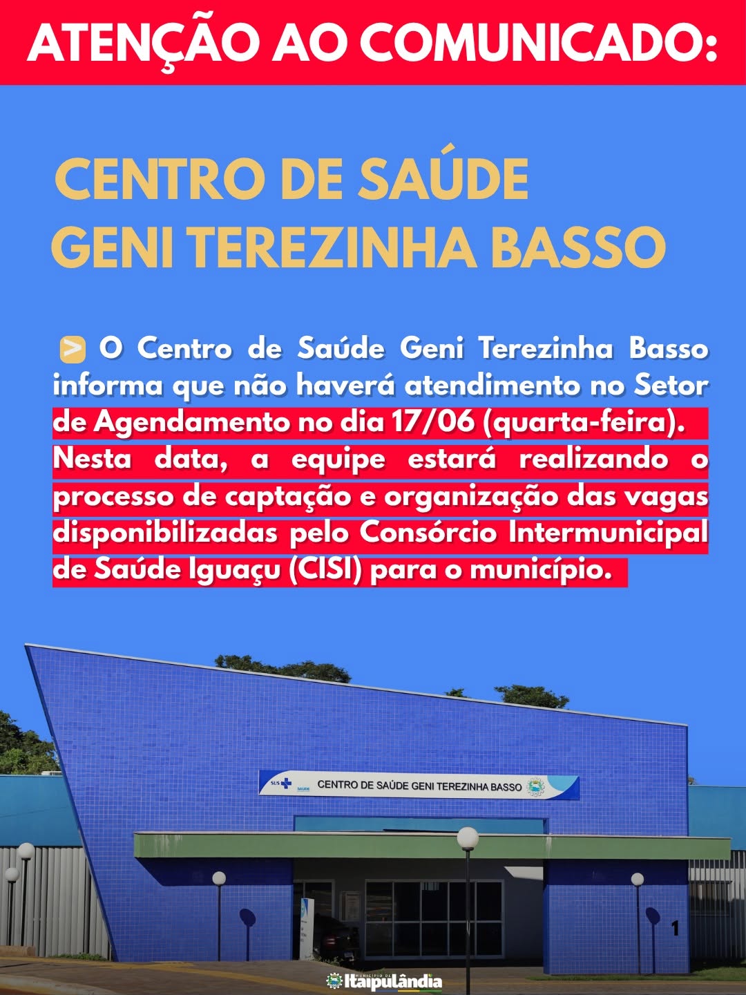 Agendamento Saúde Itaipulândia: Aviso de Pausa