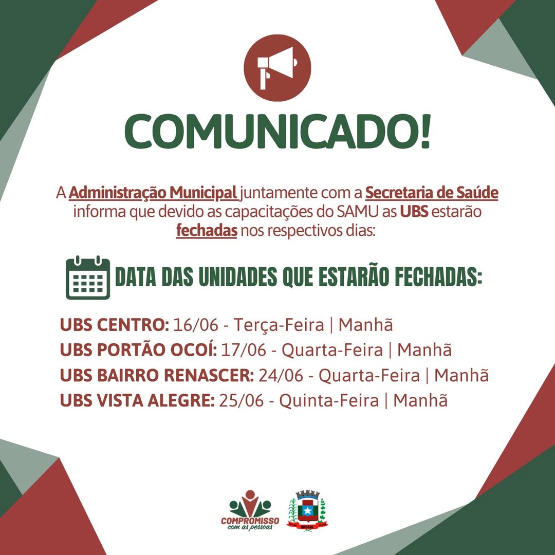 Postos de Saude Missal Fecham para Treinamento: Veja Datas