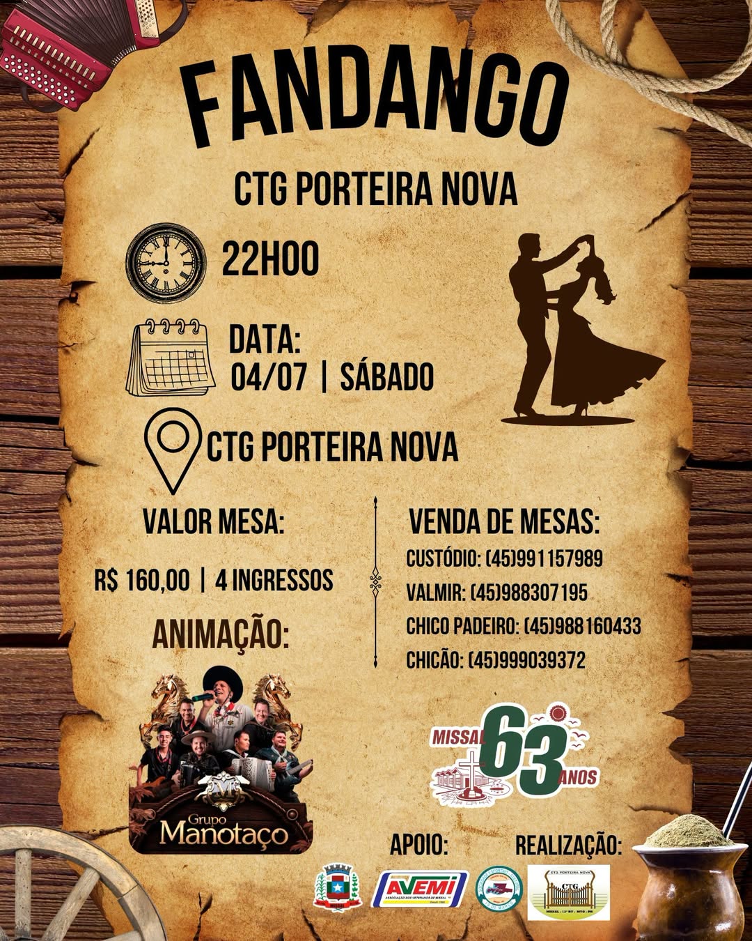 Fandango do CTG Porteira Nova celebra 63 anos de Missal