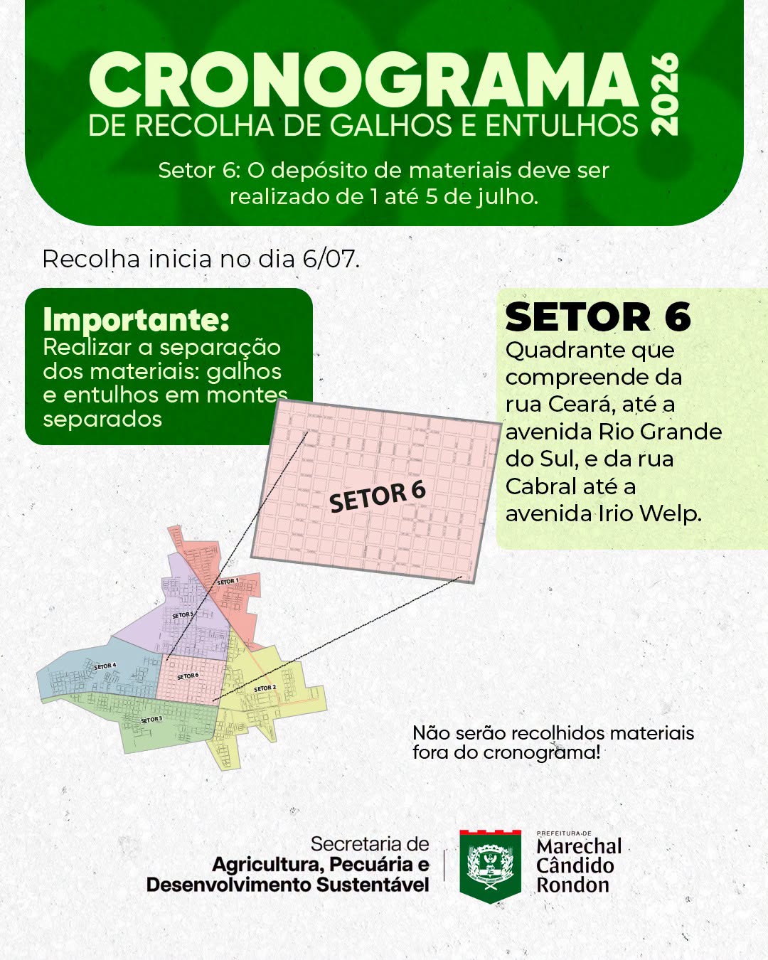 Recolha de Entulhos no Setor 6: Datas e Regras