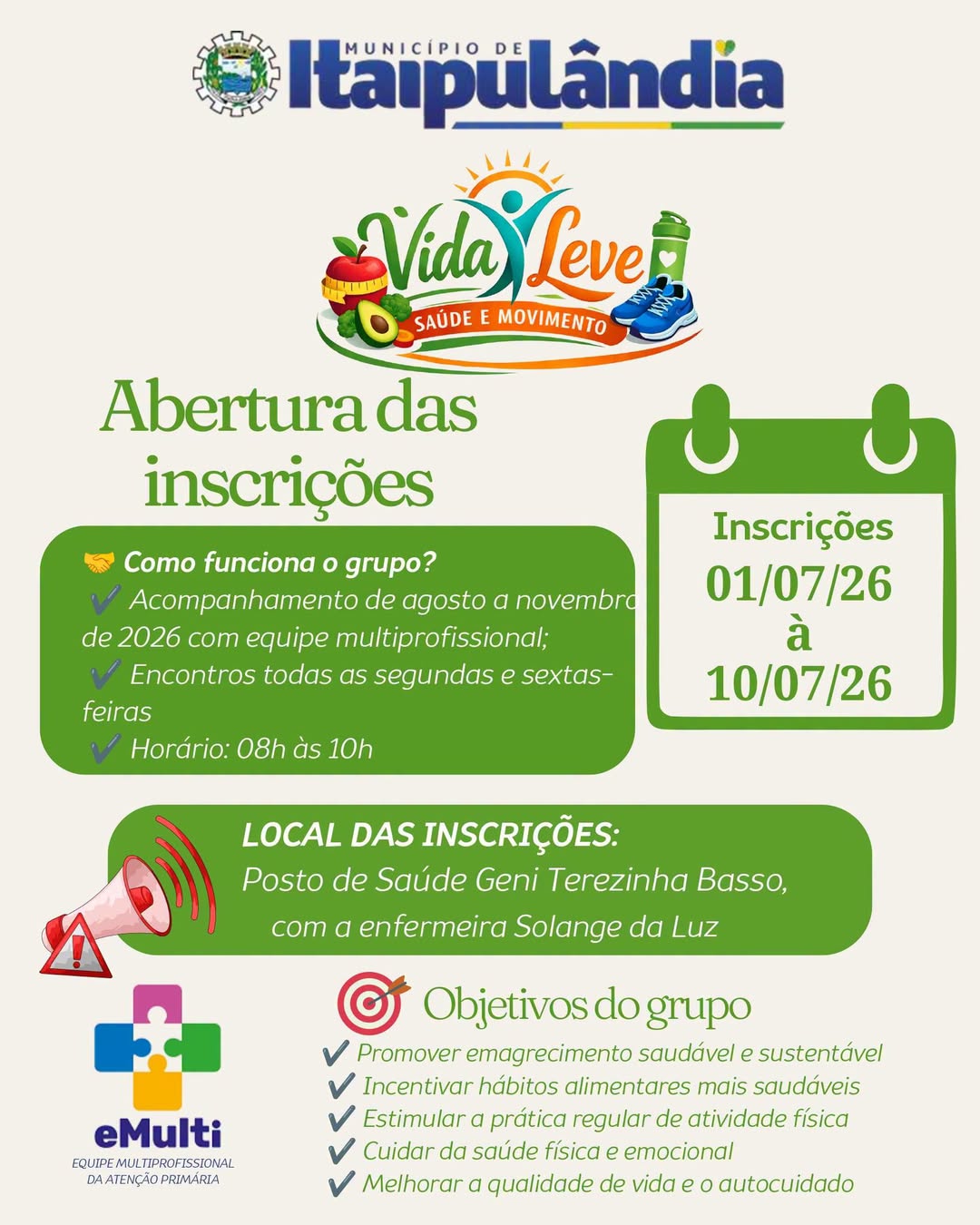 Inscrições no grupo Vida Leve em Itaipulândia terminam amanhã