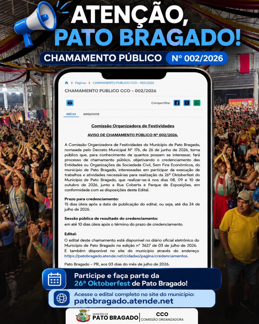 Oktoberfest de Pato Bragado: CCO Abre Credenciamento 2026