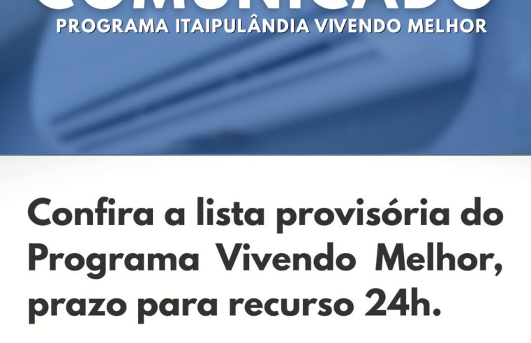 Lista provisória Programa Itaipulândia Vivendo Melhor já disponível
