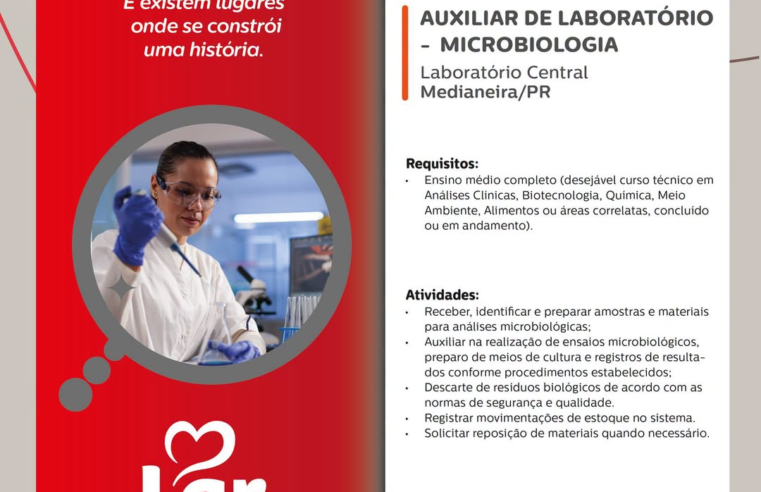 Vaga de Auxiliar de Laboratório em Medianeira – Lar Cooperativa