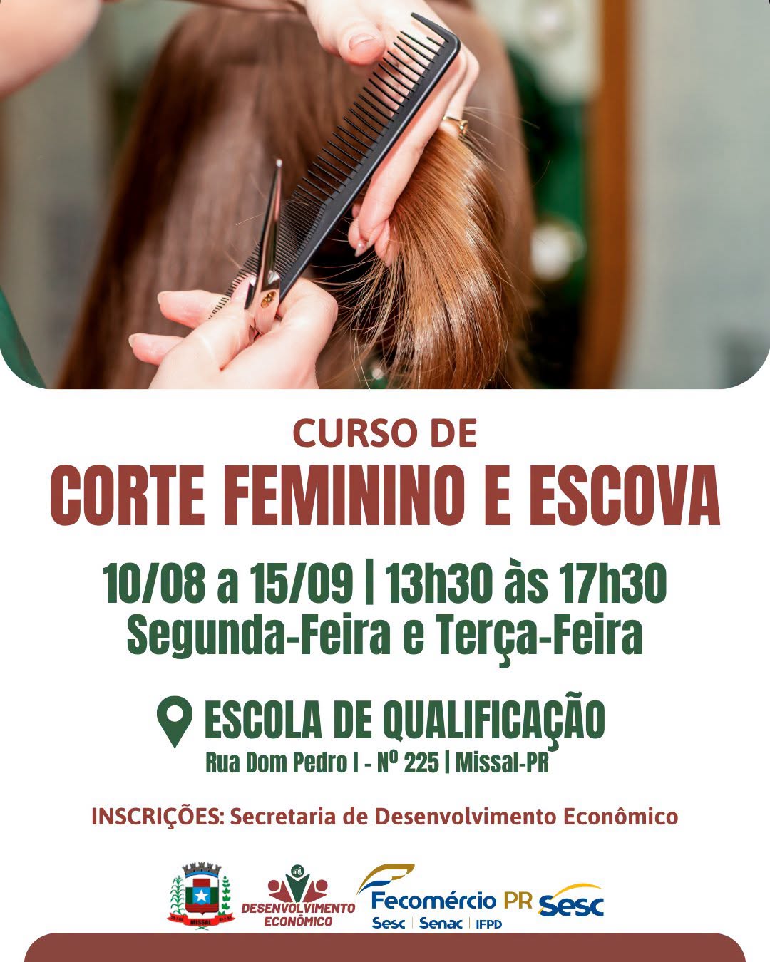 Curso de Corte de Cabelo Feminino em Missal: inscrições abertas