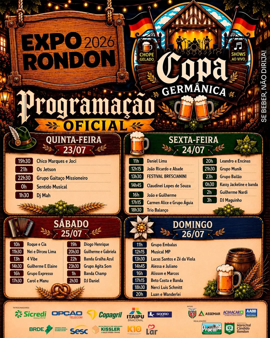 Expo Rondon 2026 terá 153 artistas locais na Copa Germânica e no Café Colonial