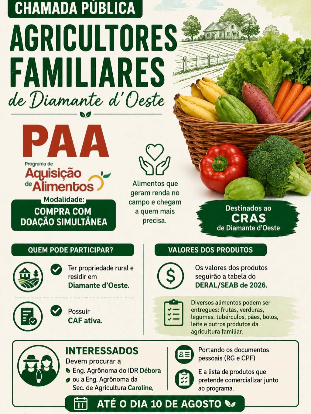 PAA em Diamante d’Oeste: inscrições abertas para agricultores