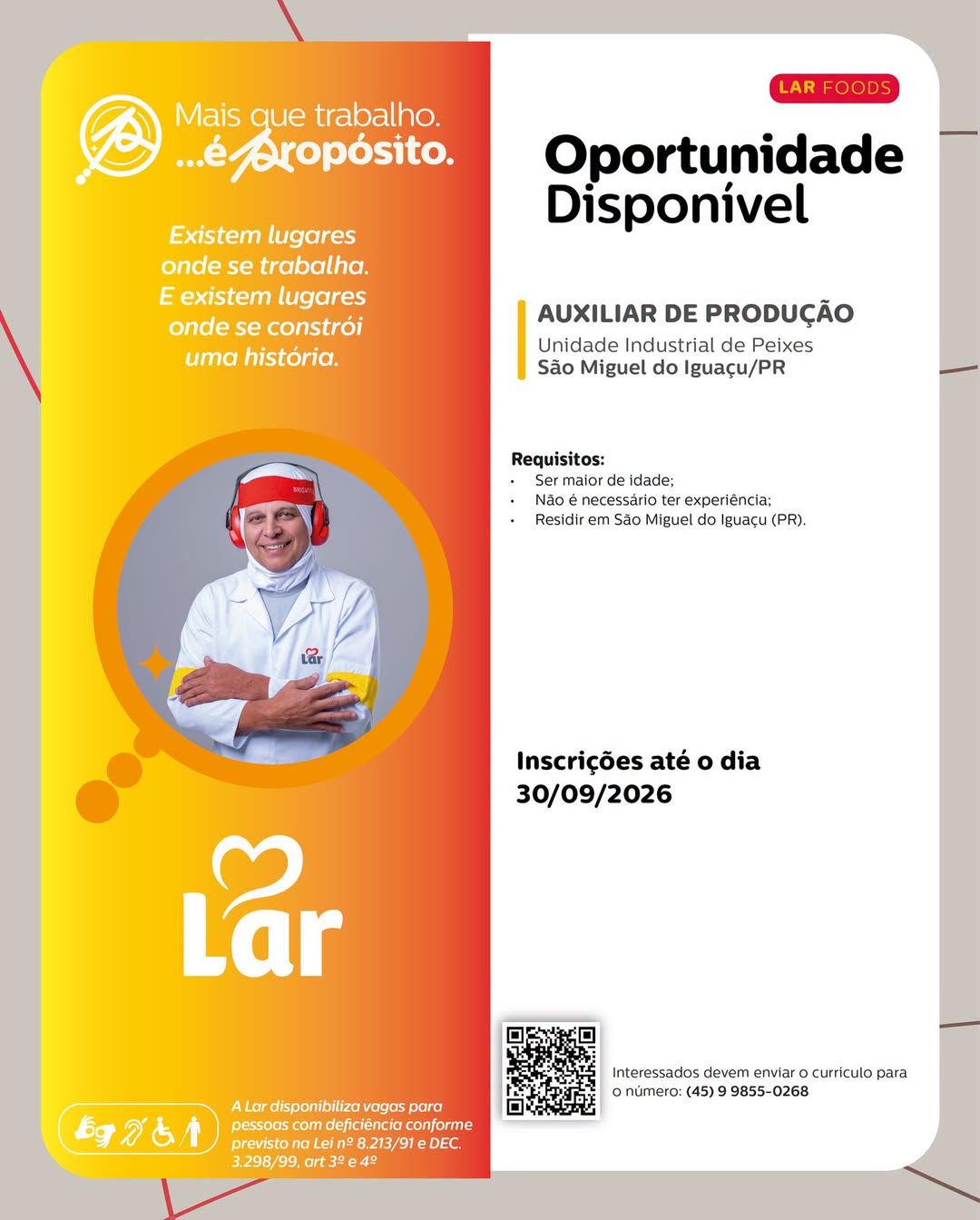 Vaga de Emprego em São Miguel do Iguaçu na Lar Cooperativa