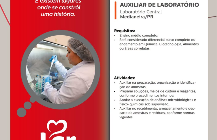 Vaga de Auxiliar de Laboratório na Lar Cooperativa em Medianeira