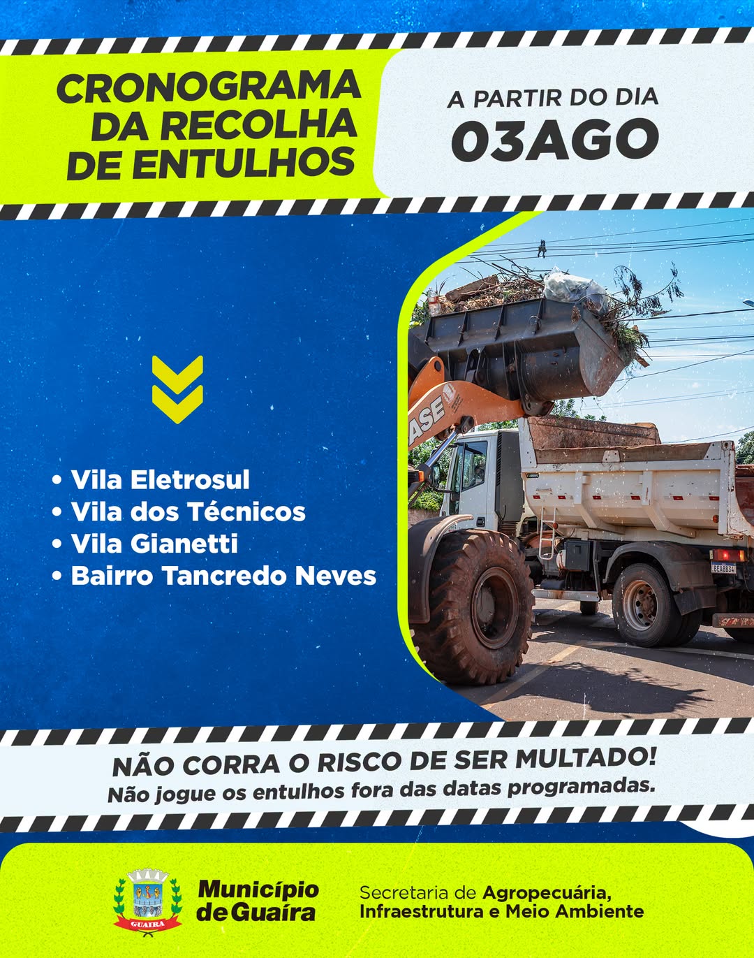 Recolha de Entulho em Guaíra Atende 4 Bairros em Agosto