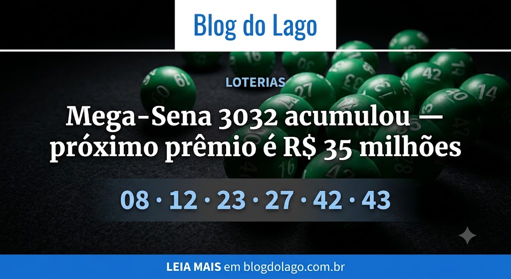 Mega-Sena 3032: acumulou; próximo prêmio chega a R$ 35 milhões