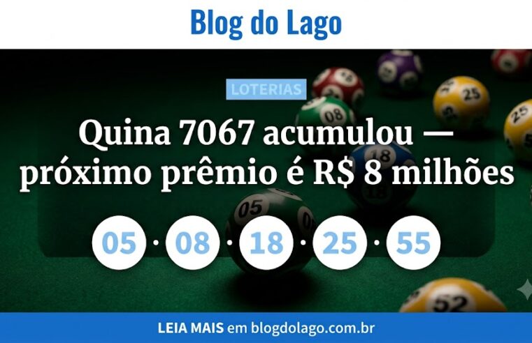 Quina 7067: acumulou; próximo prêmio é de R$ 8 milhões