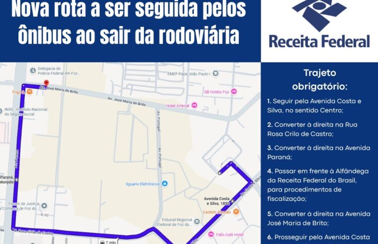 Receita Federal muda rota de ônibus em Foz do Iguaçu