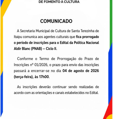Lei Aldir Blanc Santa Terezinha de Itaipu: Prazo Prorrogado