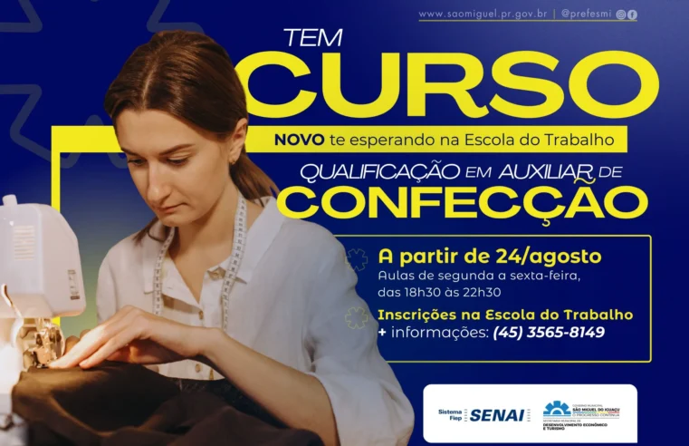 Curso Gratuito de Auxiliar de Confecção em São Miguel