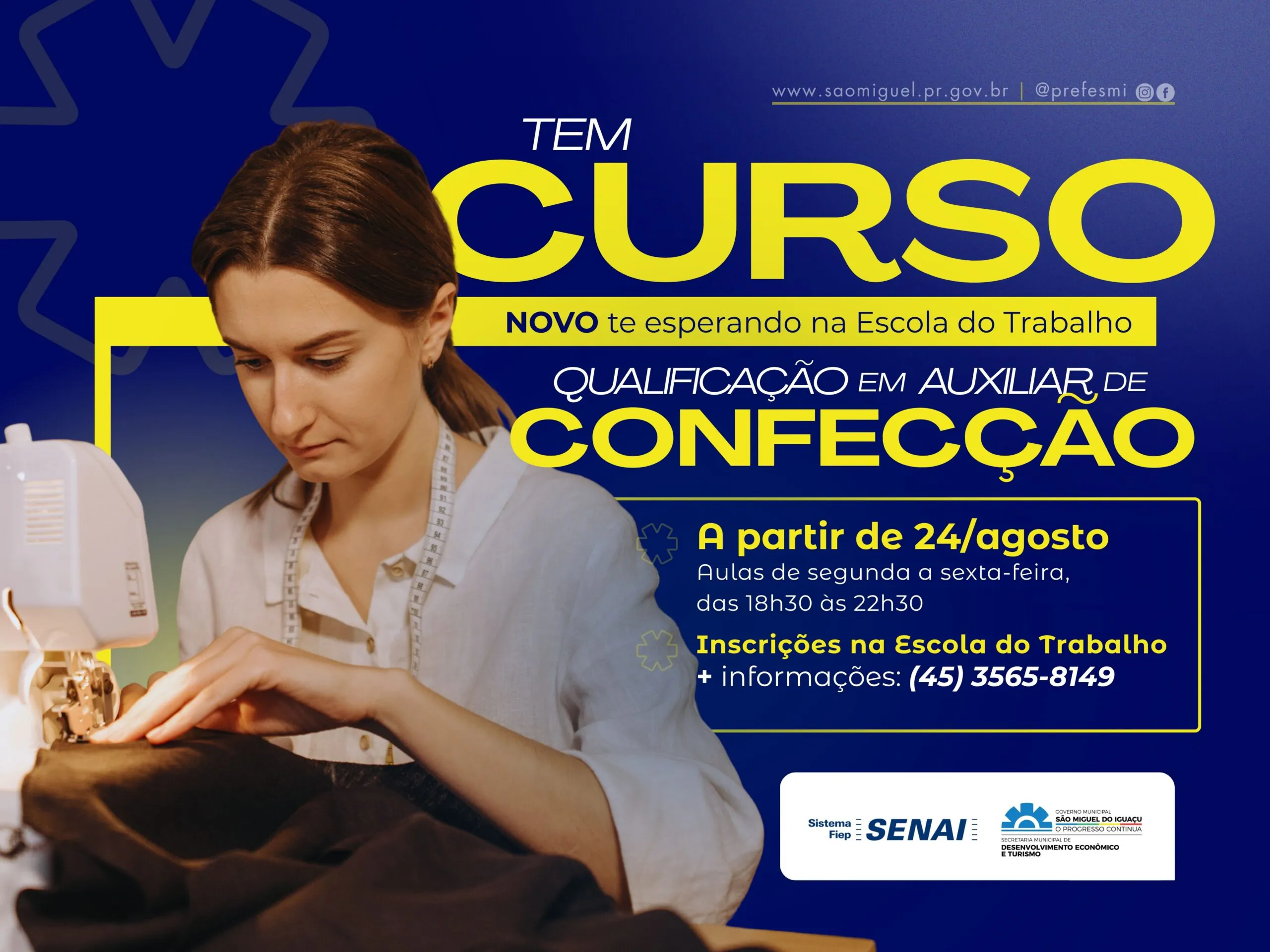 Curso Gratuito de Auxiliar de Confecção em São Miguel