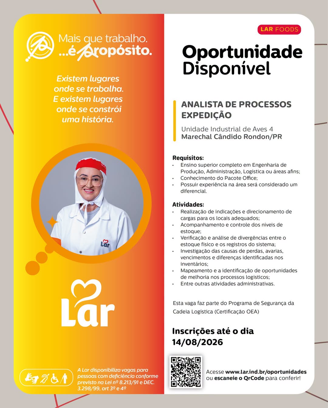 Vaga Analista Processos Marechal Candido Rondon PR