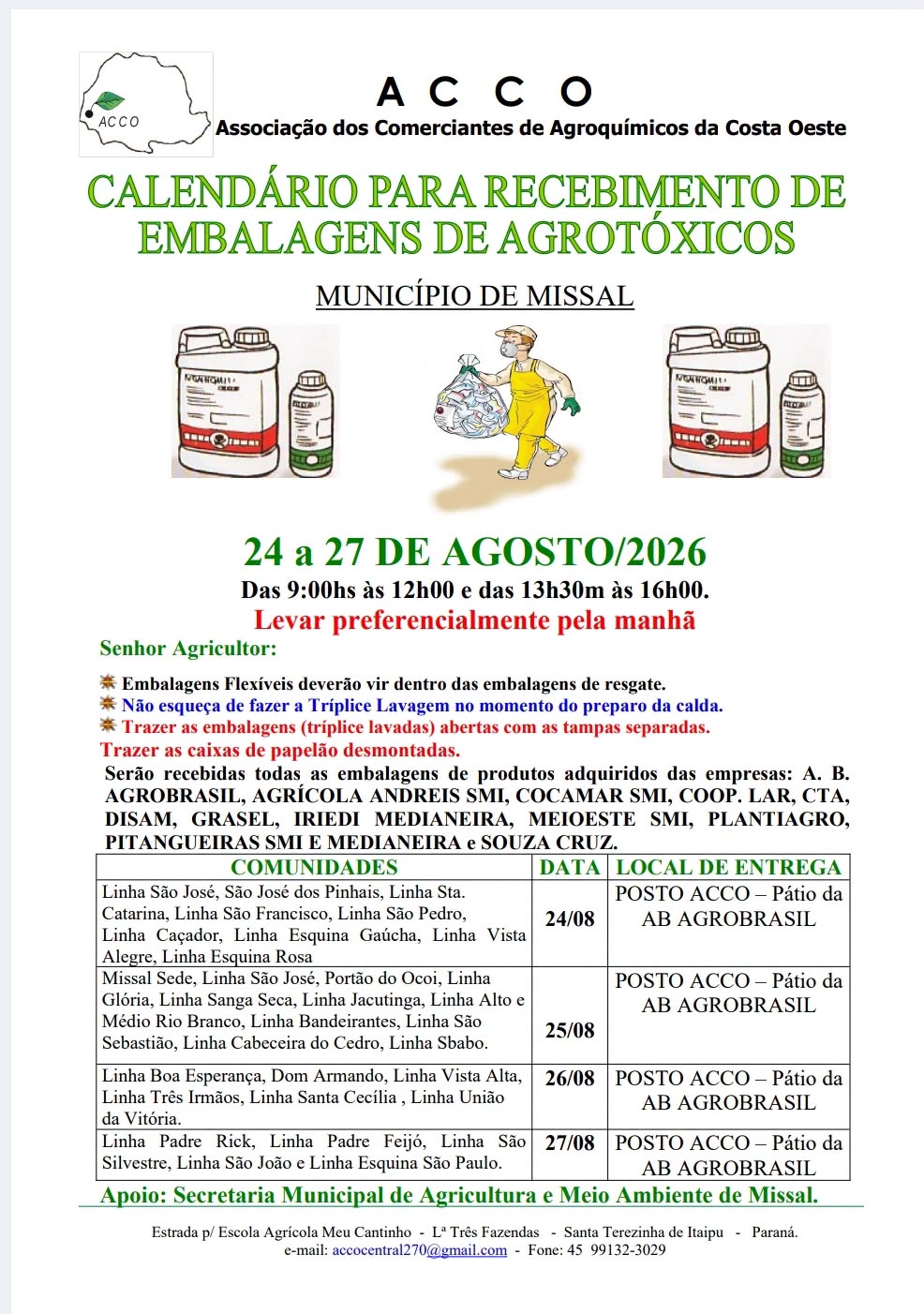 Devolução de Embalagens de Agrotóxicos em Missal: Regras