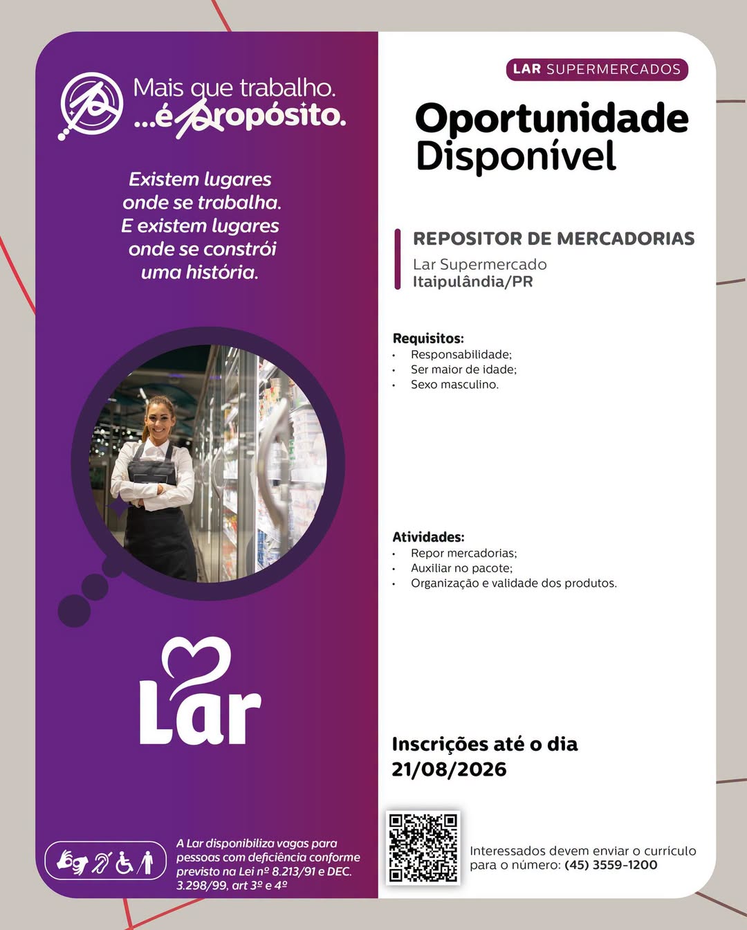 Vaga no Lar Supermercado em Itaipulândia Abre Inscrições