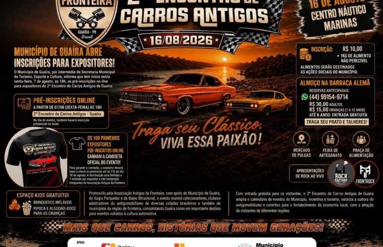 Encontro de Carros Antigos de Guaíra reúne expositores dia 16