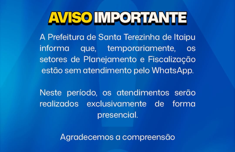 WhatsApp da Prefeitura de Santa Terezinha de Itaipu Fica Indisponível