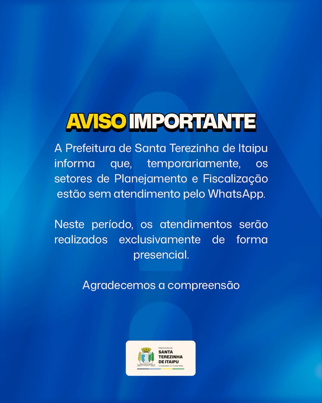 WhatsApp da Prefeitura de Santa Terezinha de Itaipu Fica Indisponível