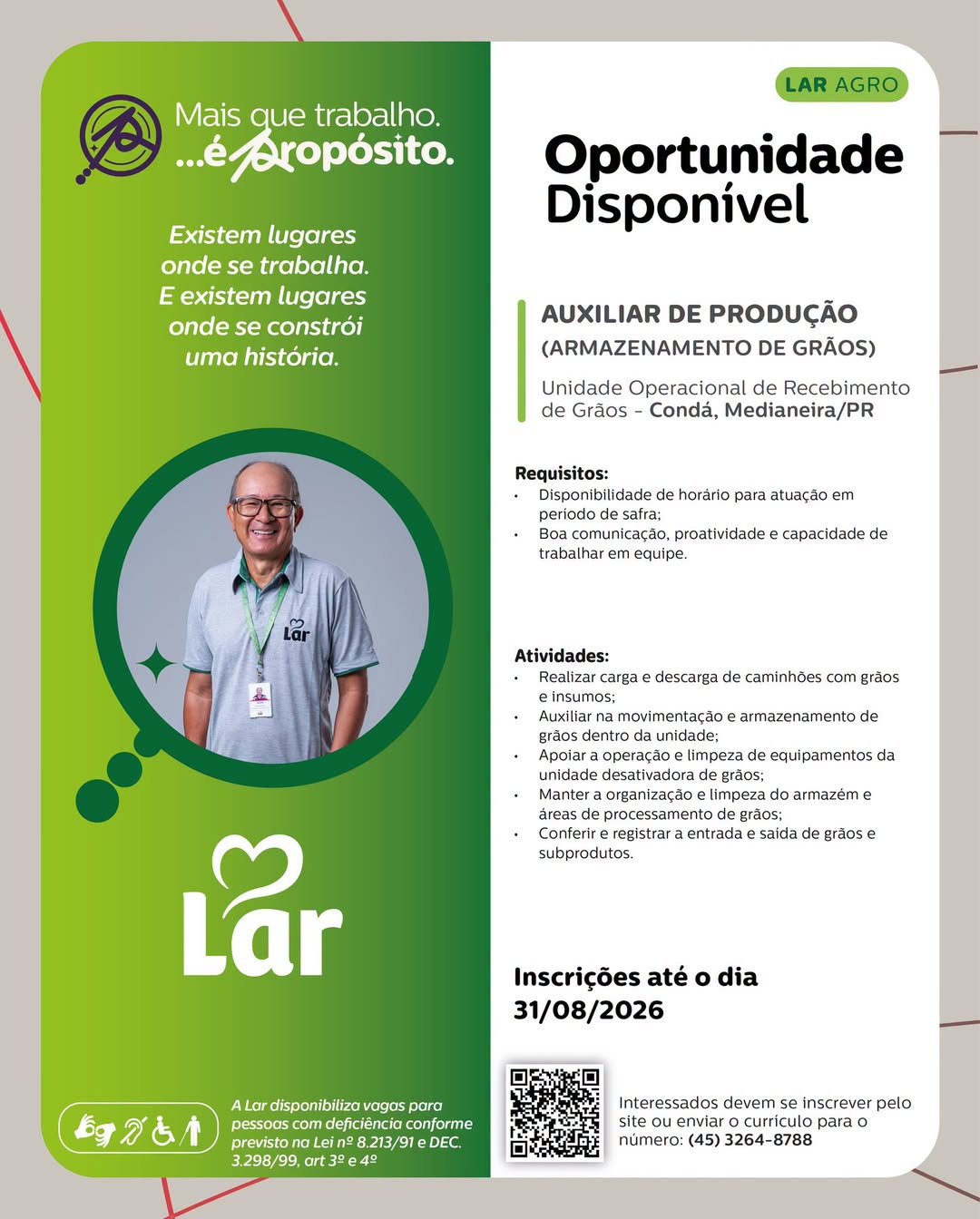 Vaga Auxiliar de Produção Medianeira na Lar Cooperativa