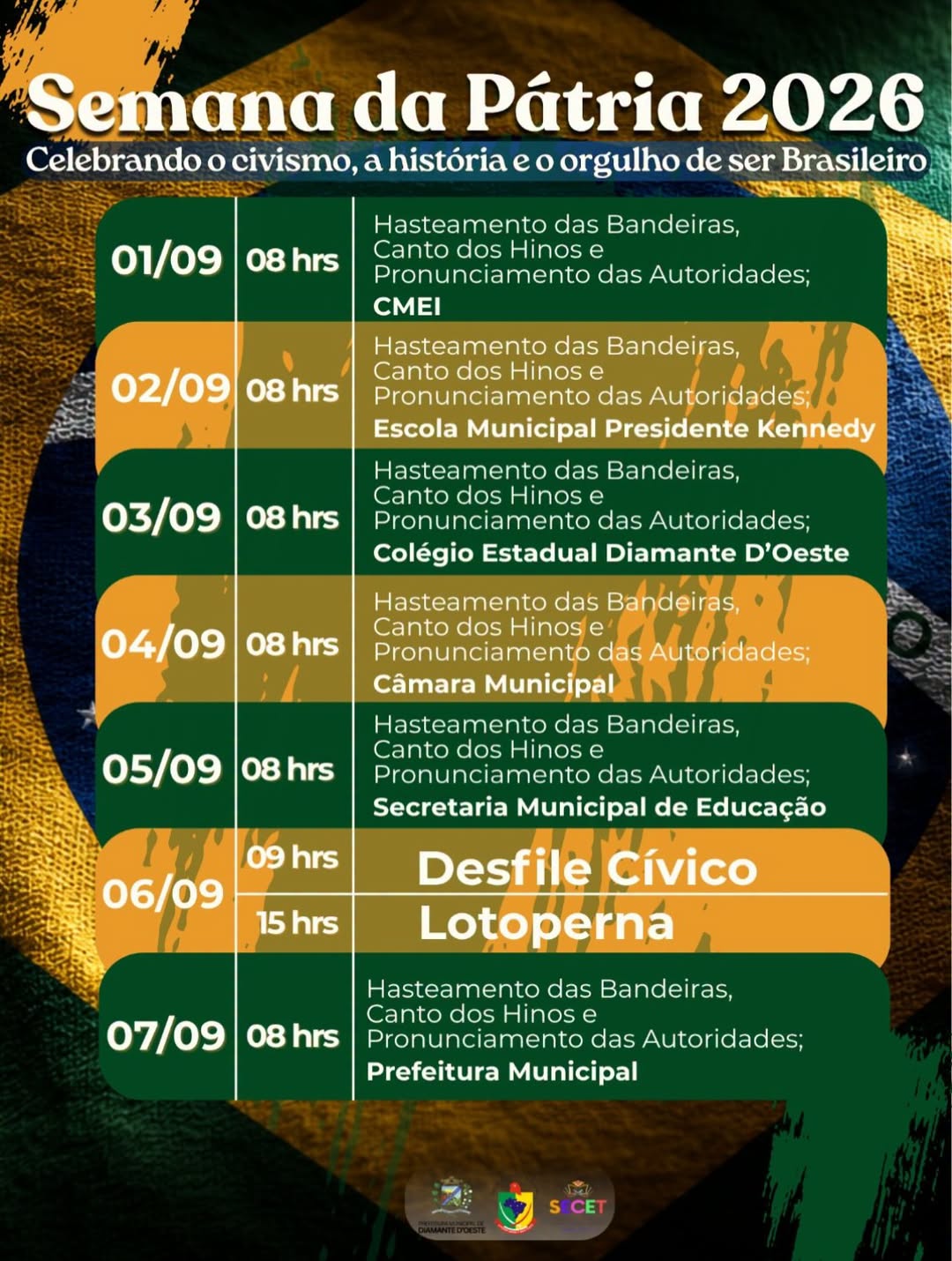 Semana da Pátria 2026 em Diamante DOeste Agenda Oficial