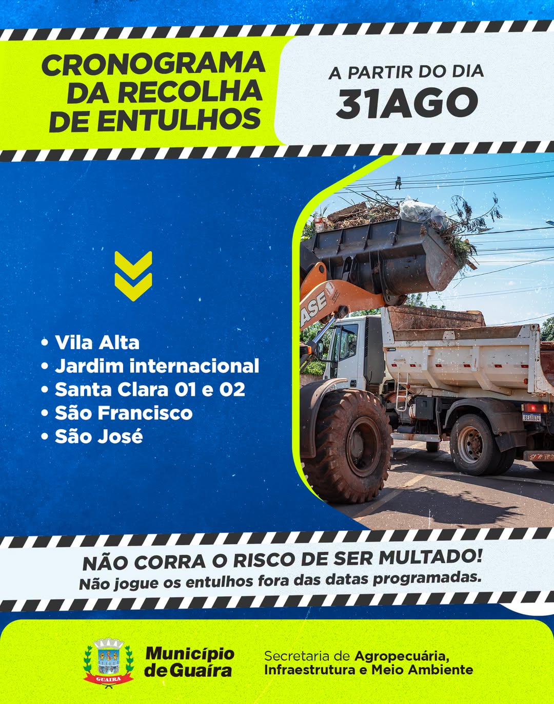 Recolha de entulhos em Guaíra atende seis bairros