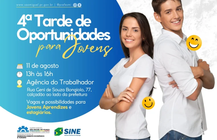 Tarde de Oportunidades Jovem Tem 30 Vagas em São Miguel