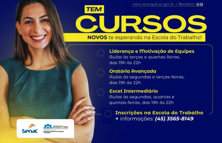 Cursos em São Miguel do Iguaçu setembro 2026: oratória, liderança e Excel