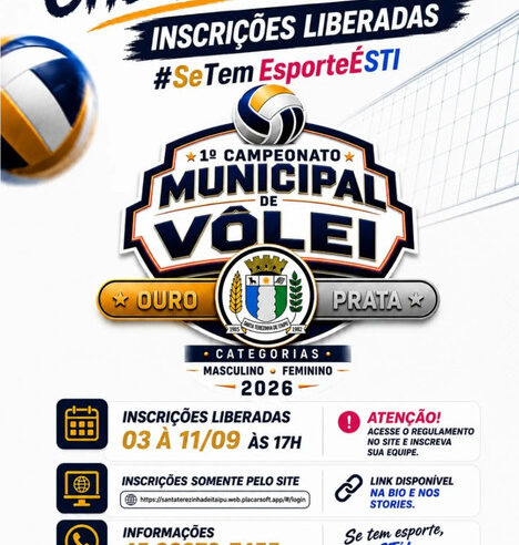 Campeonato Municipal de Vôlei Santa Terezinha de Itaipu 2026: inscrições abertas